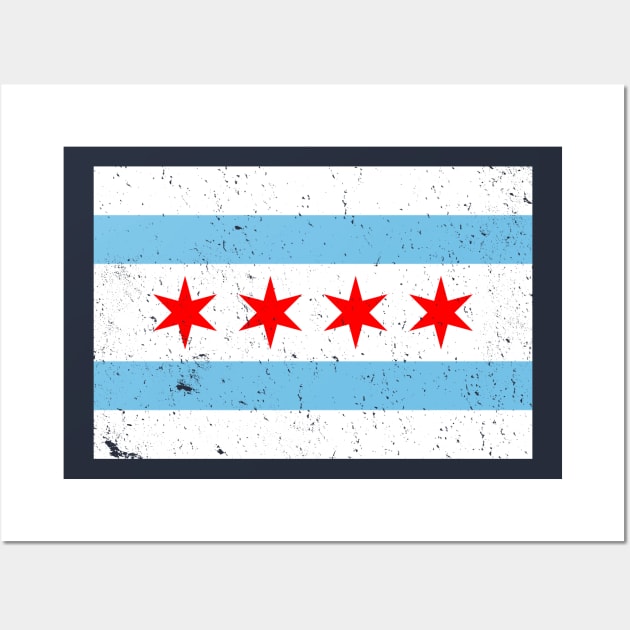 Vintage Distressed Chicago City Flag Wall Art by APSketches